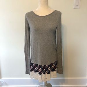Grey, Plaid, Lace layered shirt Medium